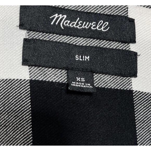 Madewell Women's Button Down Plaid Shirt Size XS Black /White Slim Fit - Picture 6 of 7